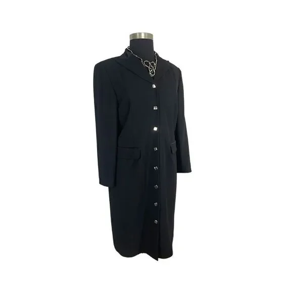 Donna Ricco 16W Black Trench Coat 1990s Vintage Princess Seam Evening Jacket - Picture 6 of 7
